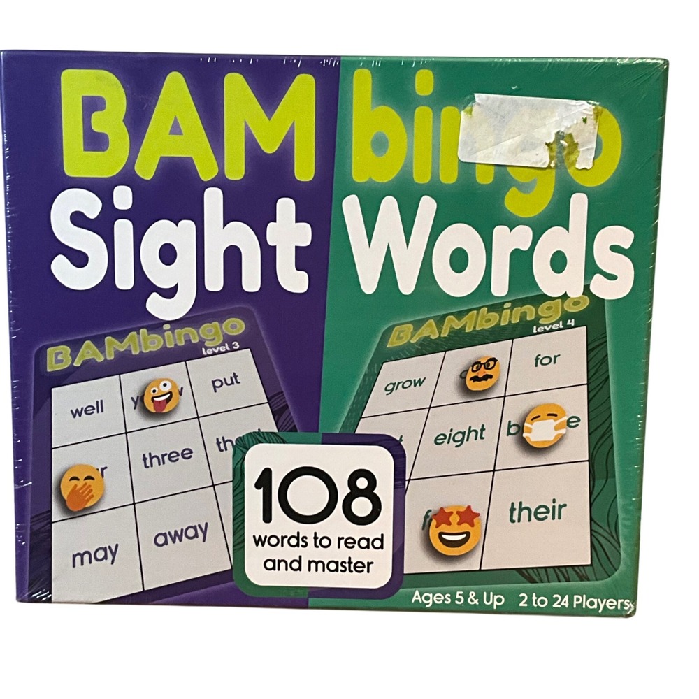 BAM Bingo Sight Words Game, Ages 5+, 2+ Players 108 Vocabulary Words Sealed NEW